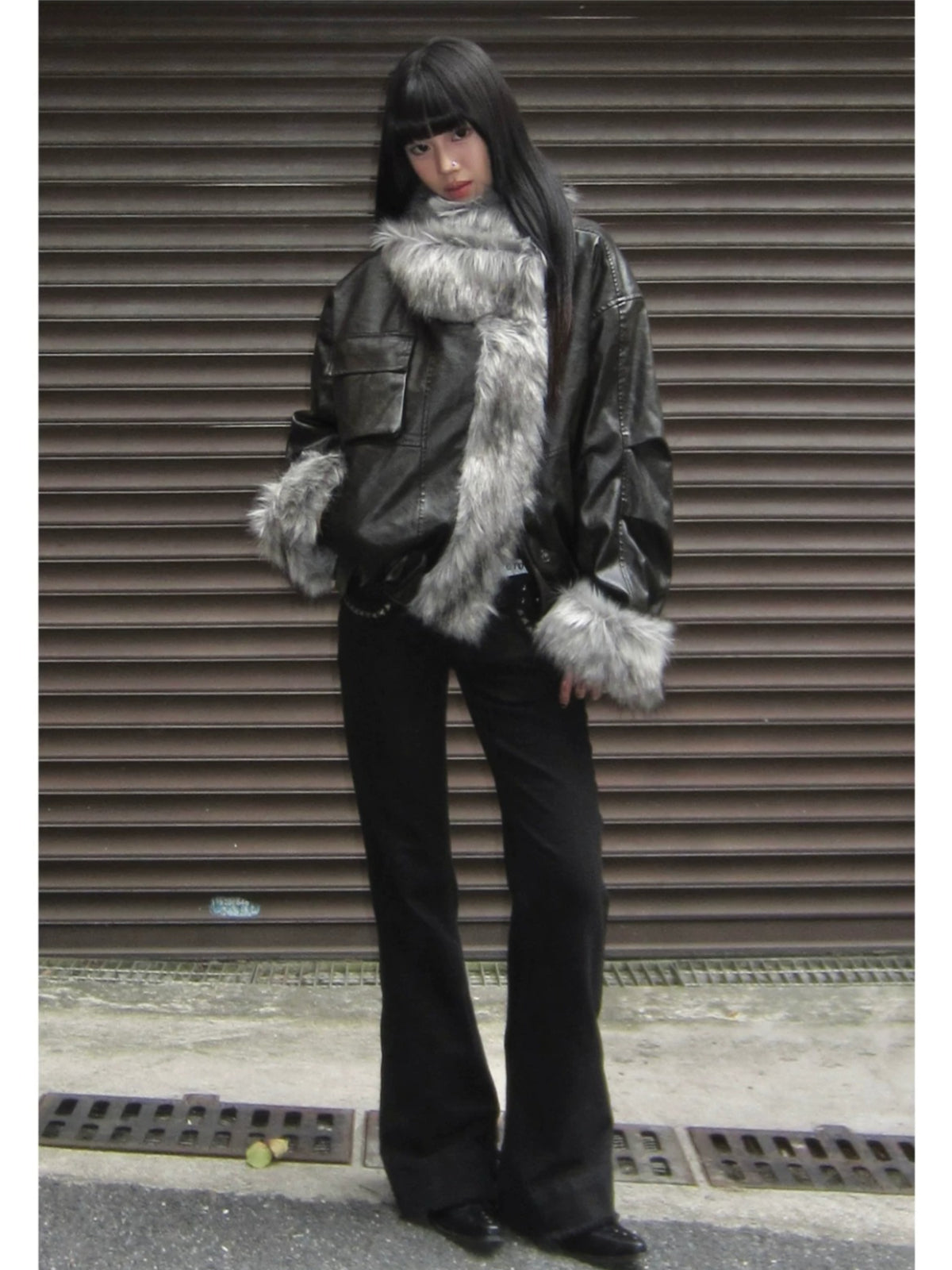 Faux Leather Fur Lined Jacket