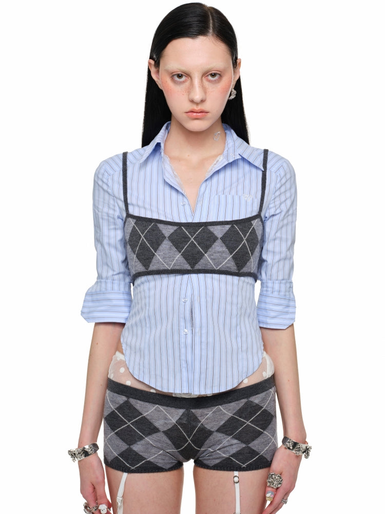 Diamond Pattern Knitted Top & Shorts Set