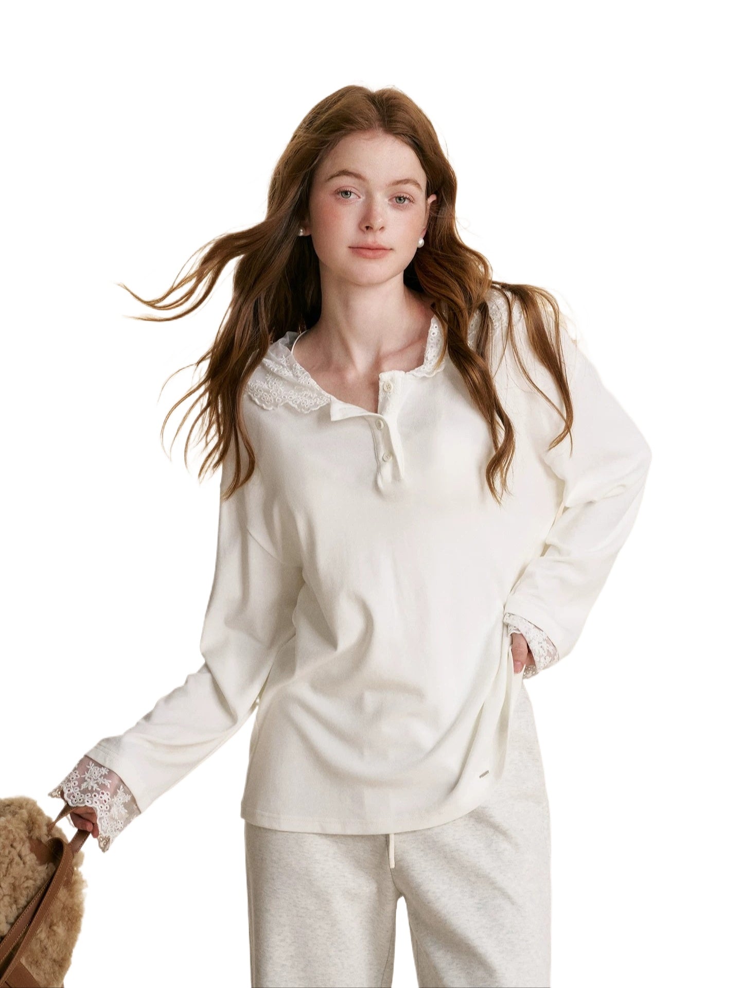 Lace Hooded Long-Sleeve T-Shirt