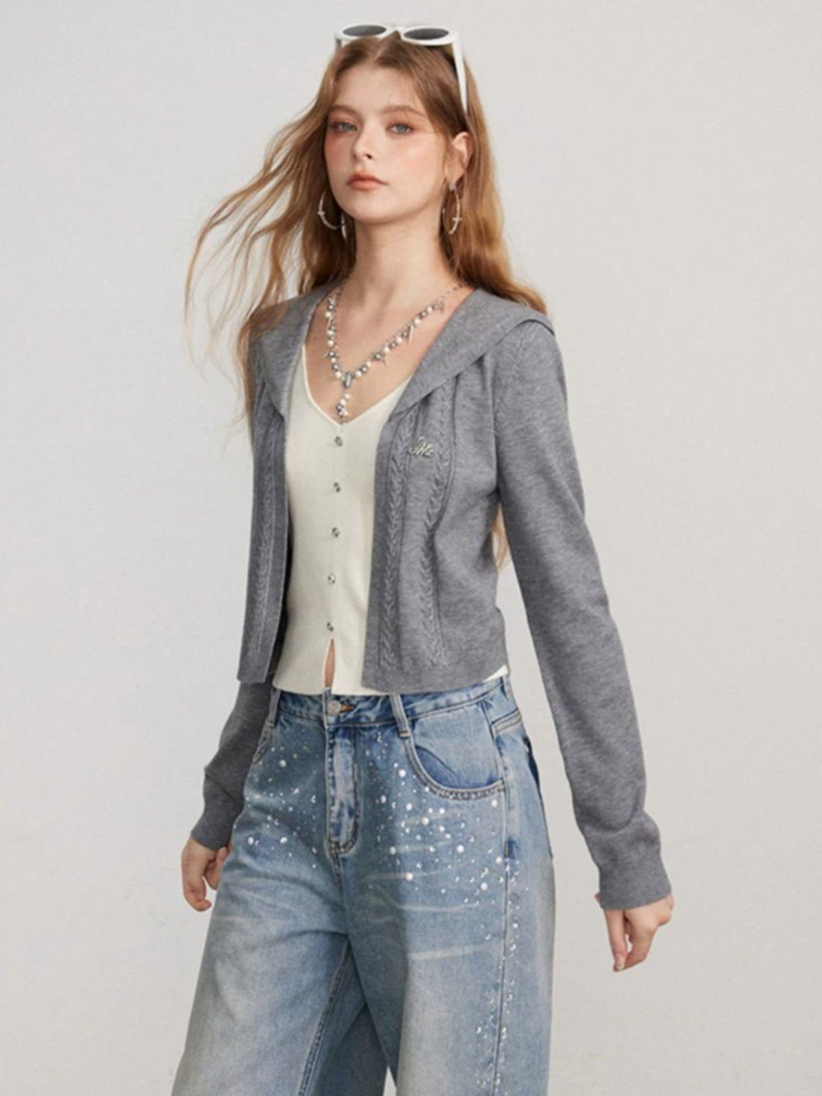 Contrast Collar Layered Knit Sweater