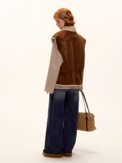 Suede Patchwork Cat-Whisker Wide-Leg Jeans