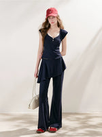 Lace U-Neck Fitted T-Shirt & Pants Set