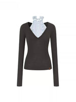 Faux Layered Mock Neck Knit Top