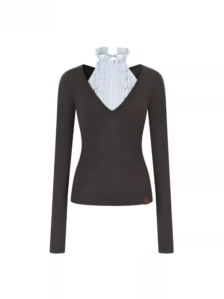 Faux Layered Mock Neck Knit Top