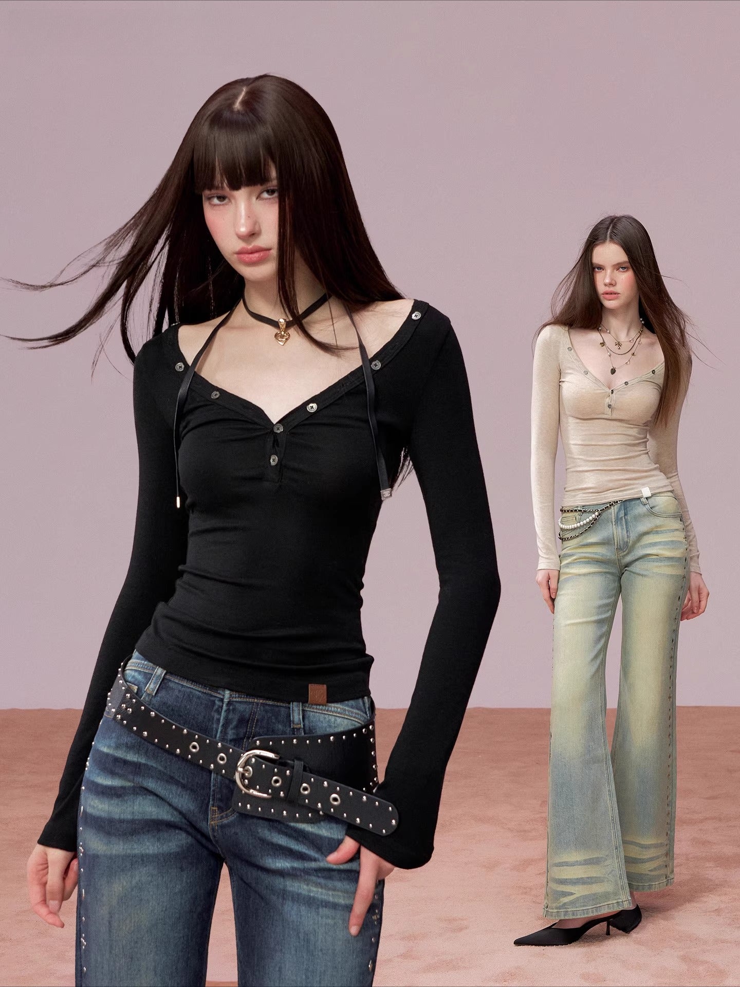 Button Detail Crewneck Top