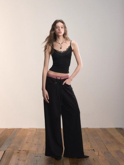 Contrast Waistband Pocket Casual Pants