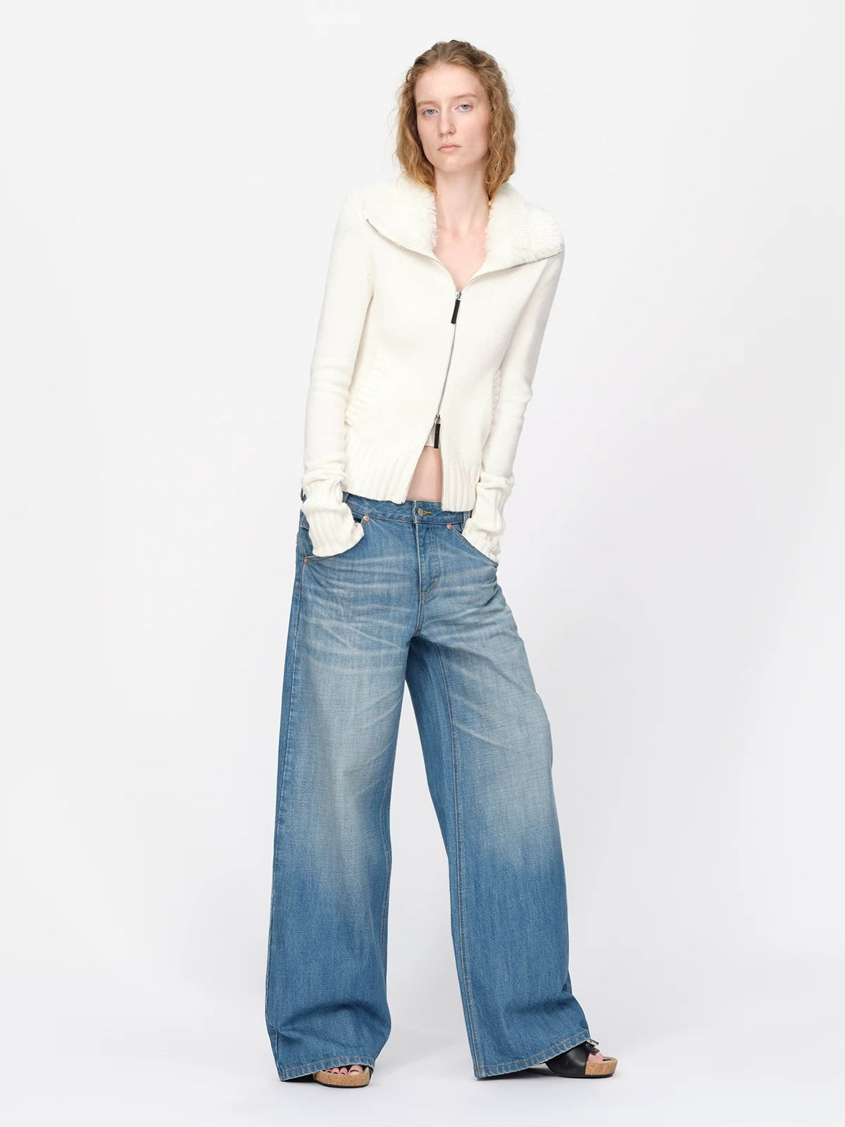 Vintage Wool Fur Collar Cardigan
