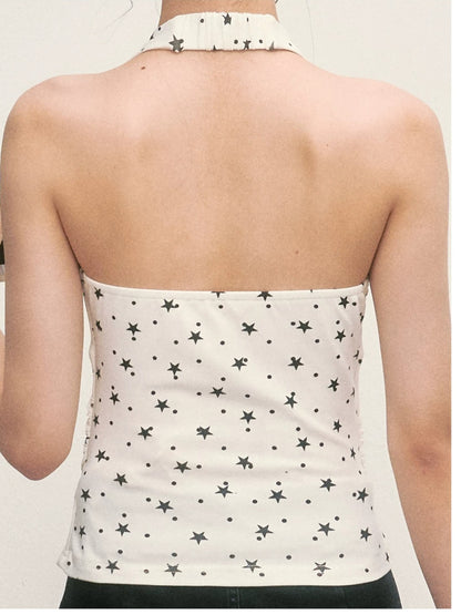 White Star Print Halter Top