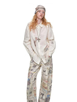 Cat Print Lace Panel Shirt