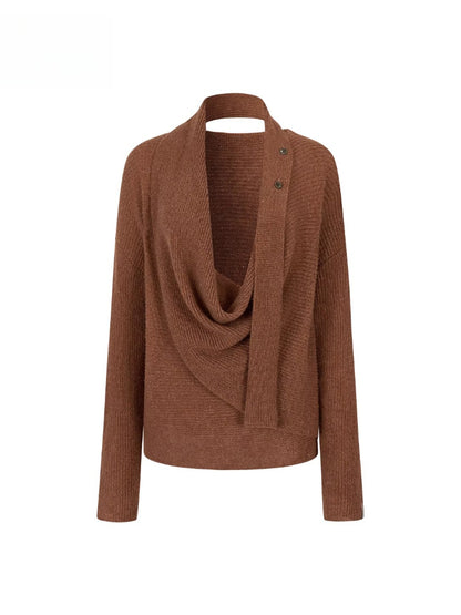 Shiny Design Cowl Neck Wool Knit Sweater