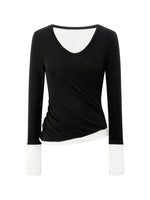 Wool Contrast V Neck Ruched Top