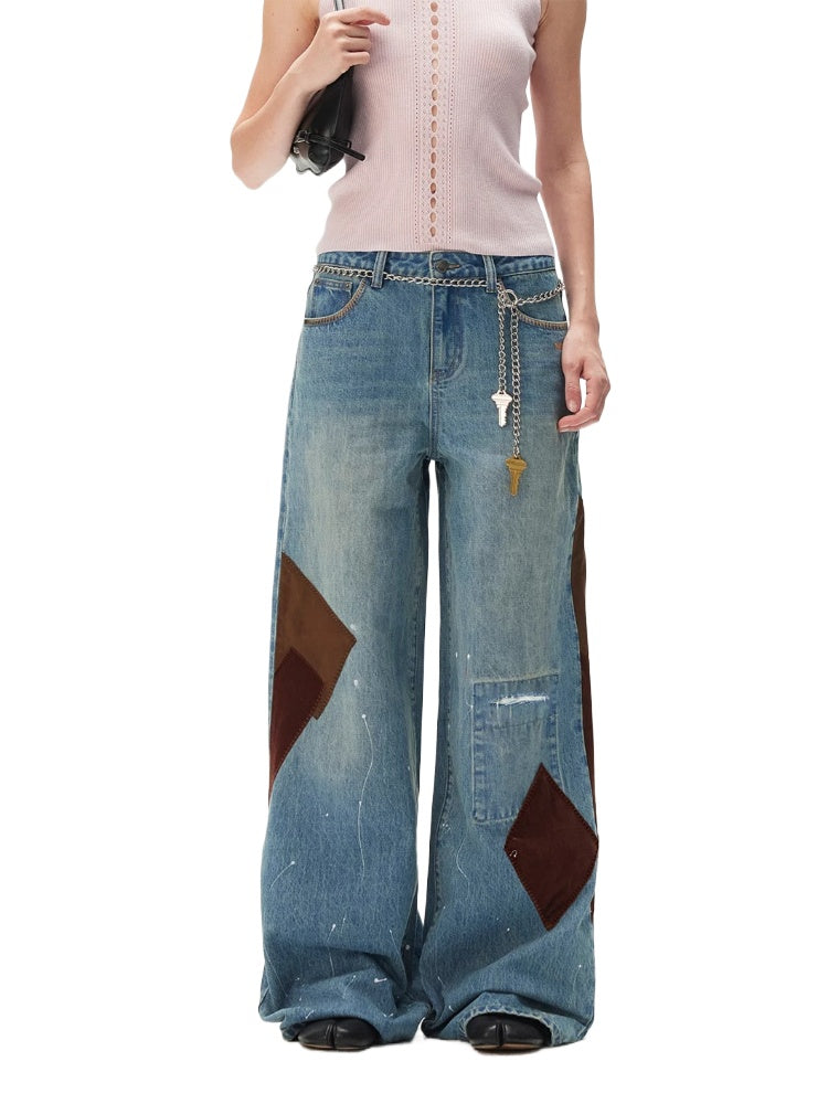 Contrast Patches Wide-Leg Pants