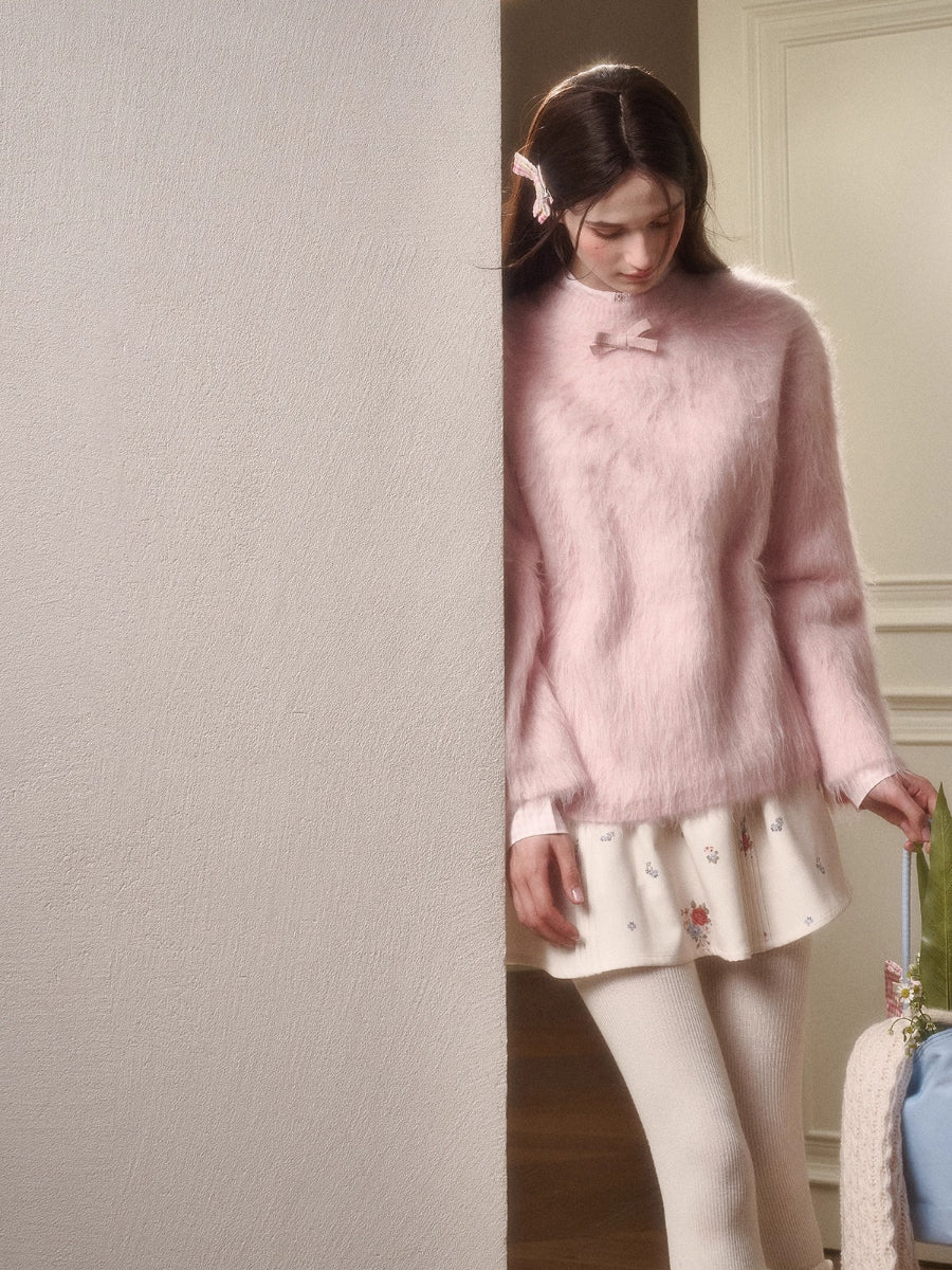 Little Lamb Alpaca-Cashmere Long Plush Crewneck