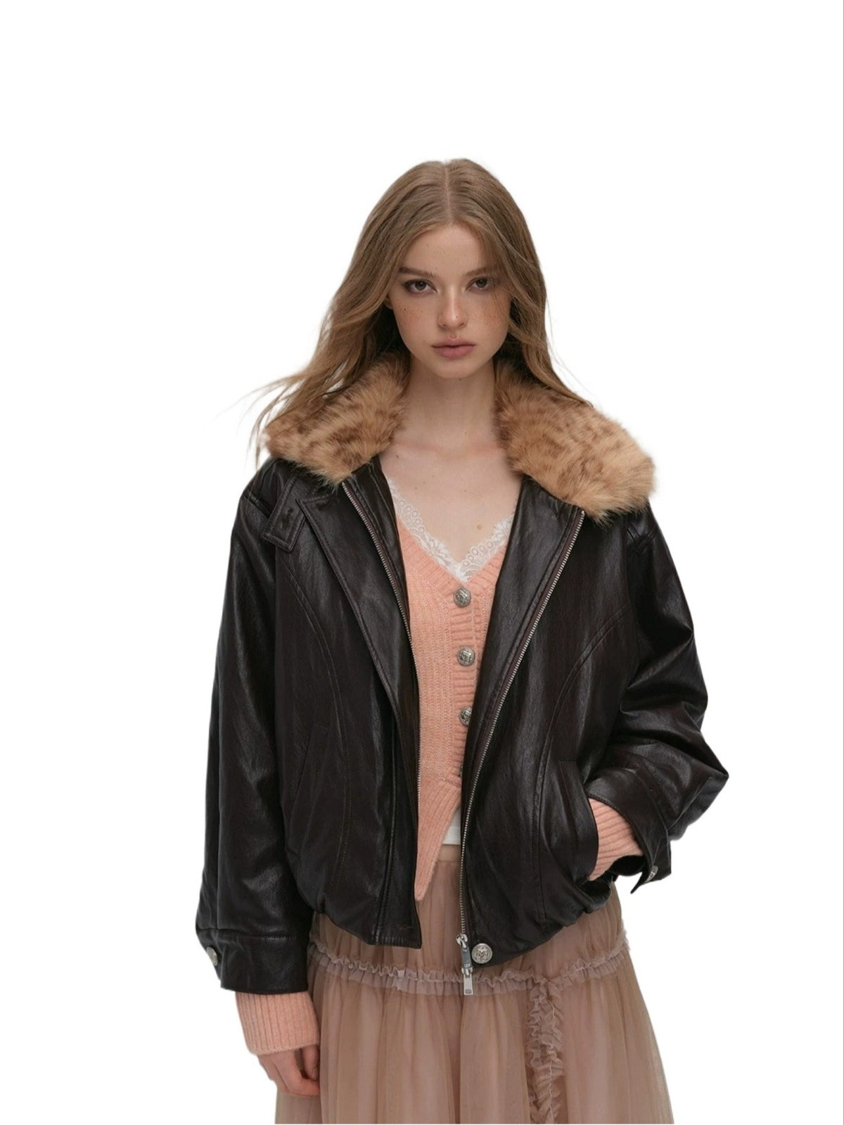 Vintage Leopard Collar PU Jacket