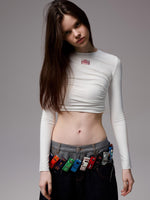 Ruched Crewneck Long-Sleeve Blouse