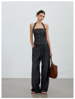 Pleated Drawstring Wide Trousers