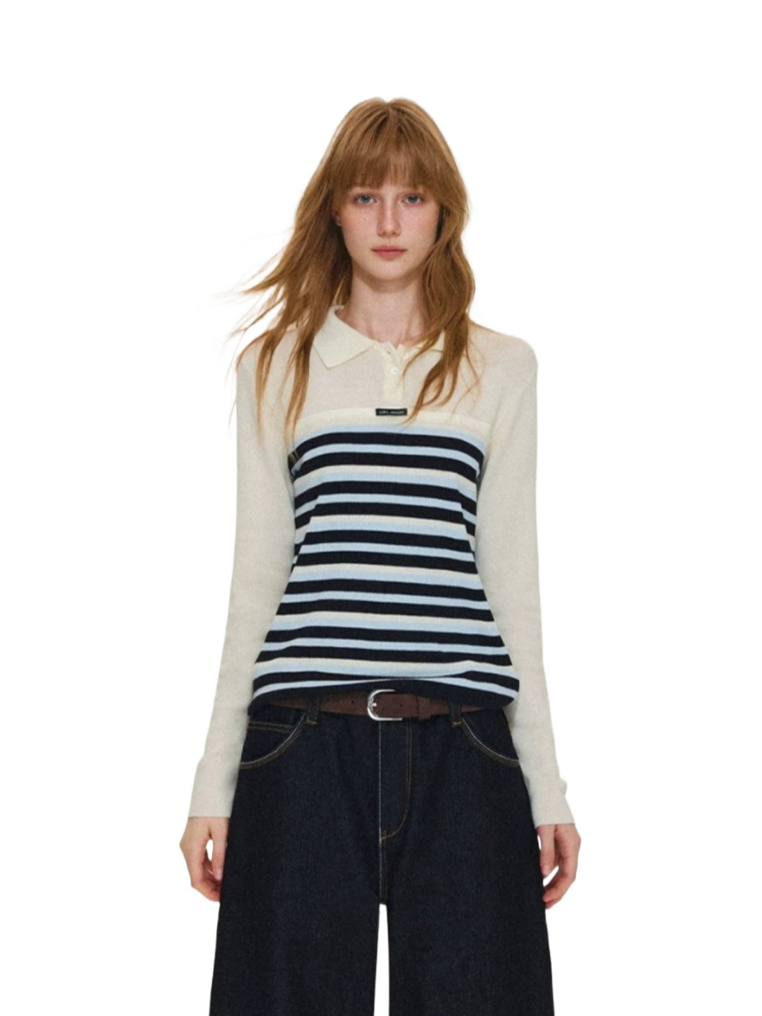 Layered Stripe Wool Blend Polo