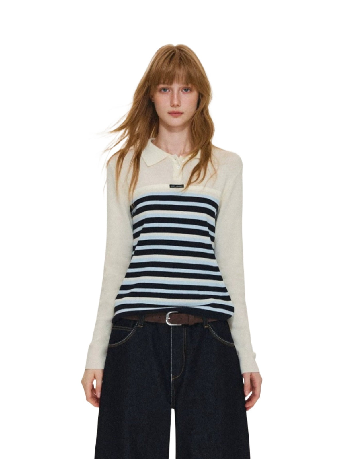 Layered Stripe Wool Blend Polo