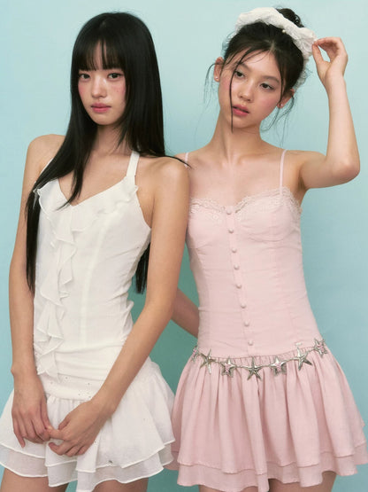 White Ruffle Halter Mini Dress