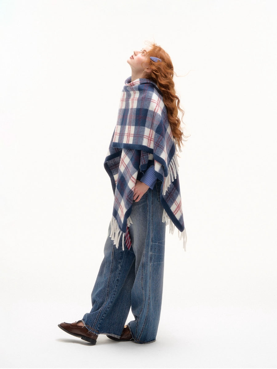 Vintage Plaid Tassel Scarf