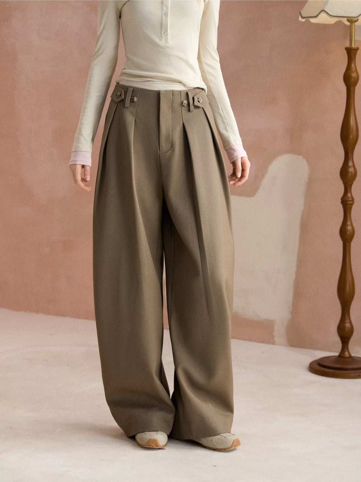 Double Pleated Wide Leg Pants