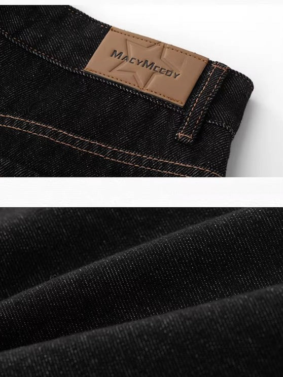 Vintage Black Denim Embroidered Wide Leg Pants