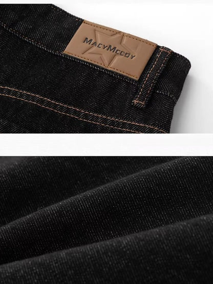 Vintage Black Denim Embroidered Wide Leg Pants