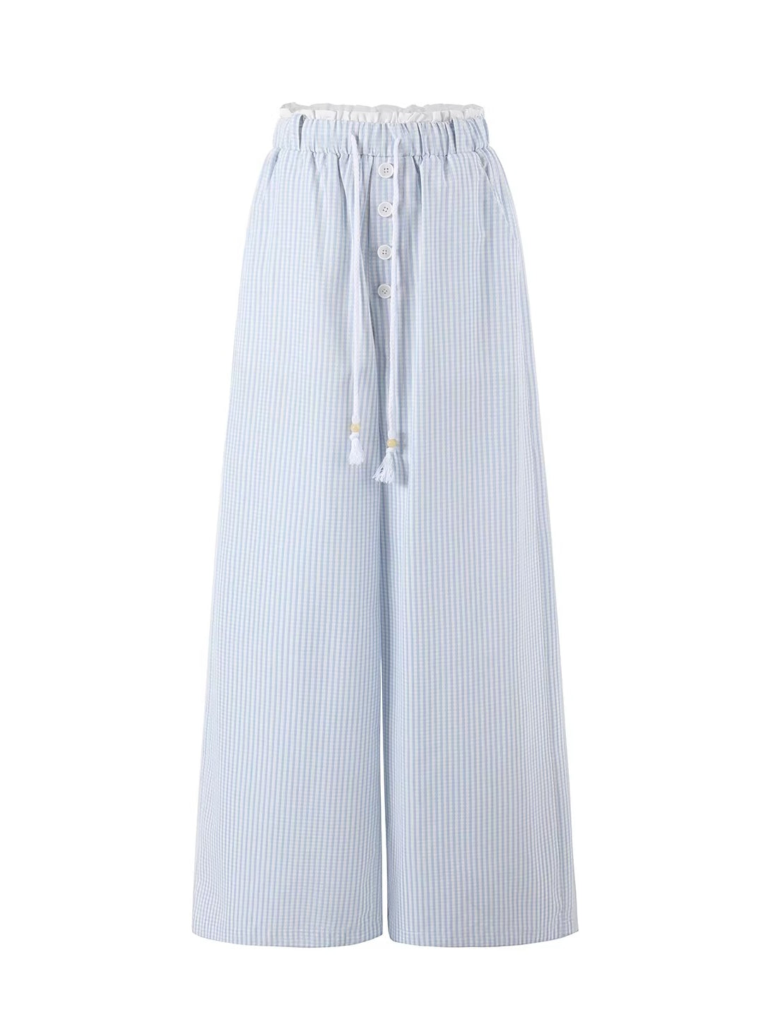 Blue Plaid Lyocell Blend Pants