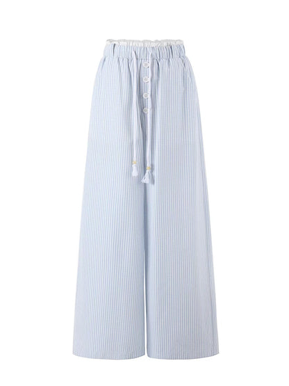 Blue Plaid Lyocell Blend Pants