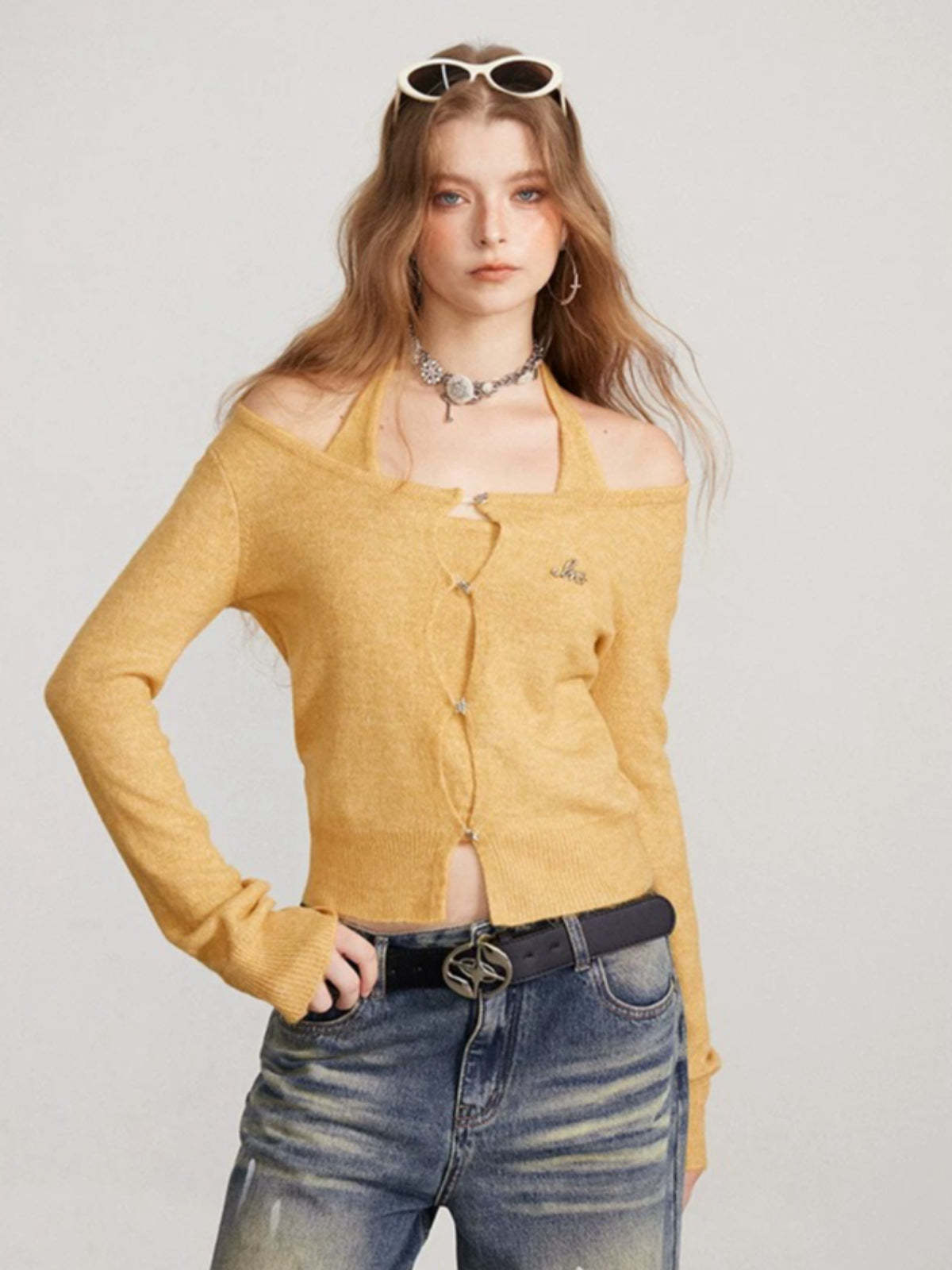 Layered Halter Neck Knit Sweater