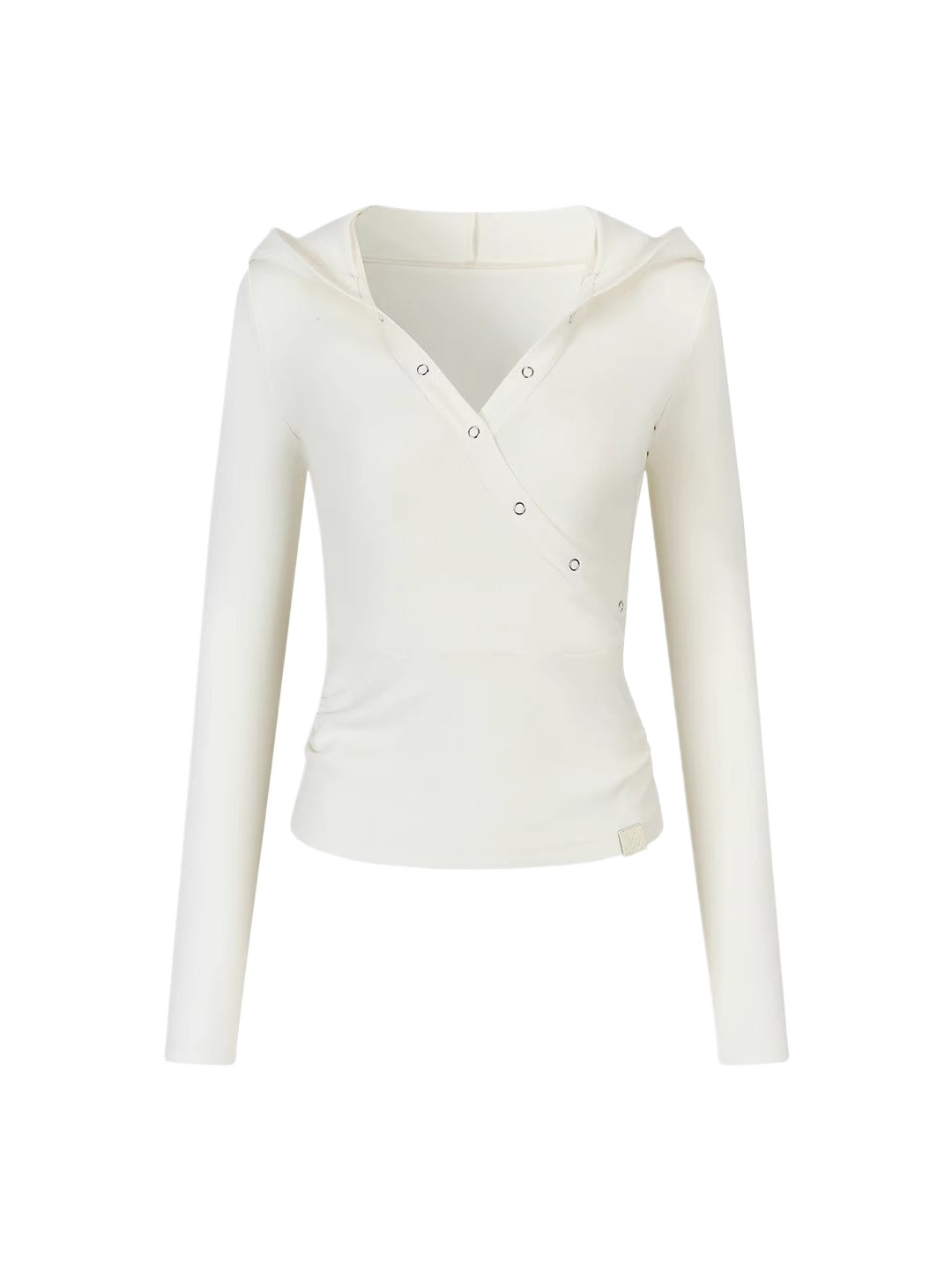 Cross Neck Hooded Slim-Fit Knit Top