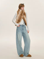 Vintage Tie Front Faux Fur Vest