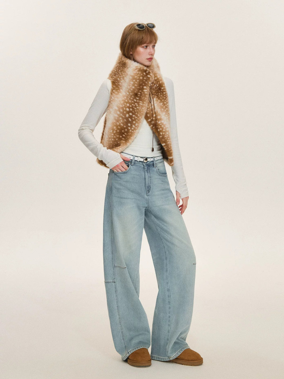 Vintage Tie Front Faux Fur Vest