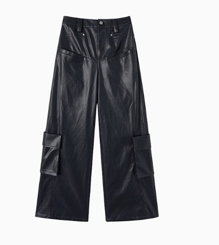 Black Rivet Straight Leather Pants