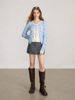 Polka Dot Layered Bow Knit Sweater