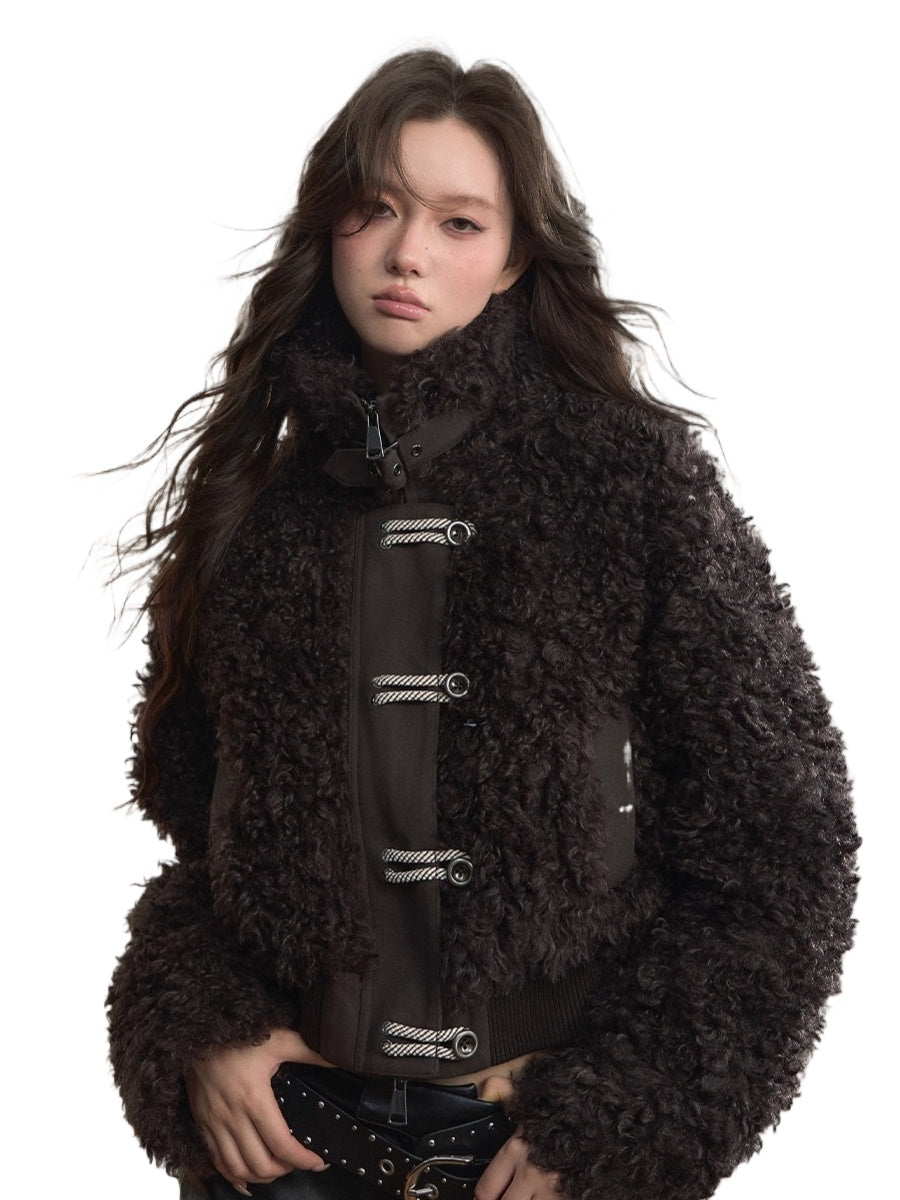 High-Neck Faux Fur Jacket