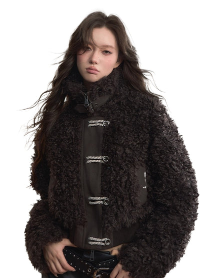 High-Neck Faux Fur Jacket