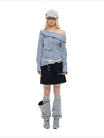 Asymmetric Plaid Off-Shoulder Shirt