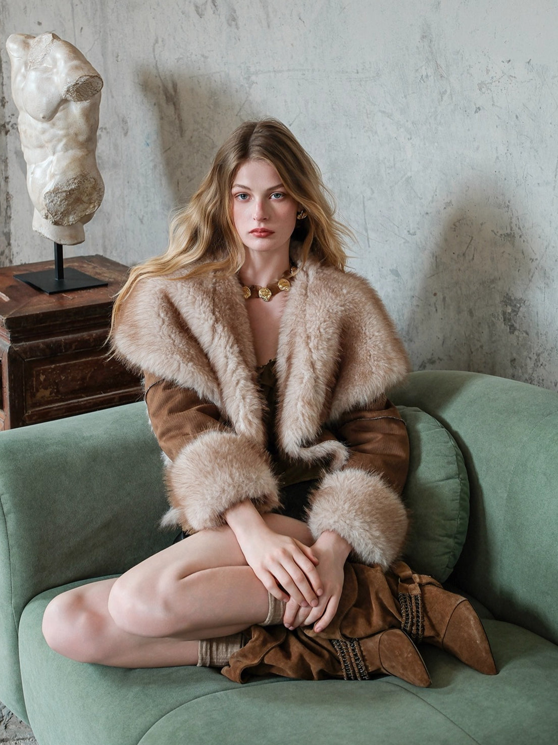 Mishka Faux Shearling Suede Cropped Jacket