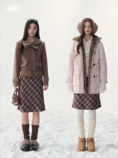 Plaid Pleat Floral Midi Skirt