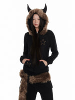 Fur Collar Hoodie & Wide Pants Set
