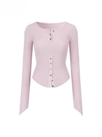 Ribbed Button Waist Knit T-shirt