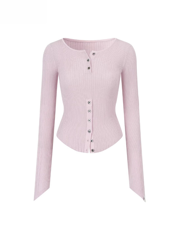 Ribbed Button Waist Knit T-shirt