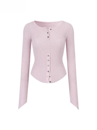 Ribbed Button Waist Knit T-shirt