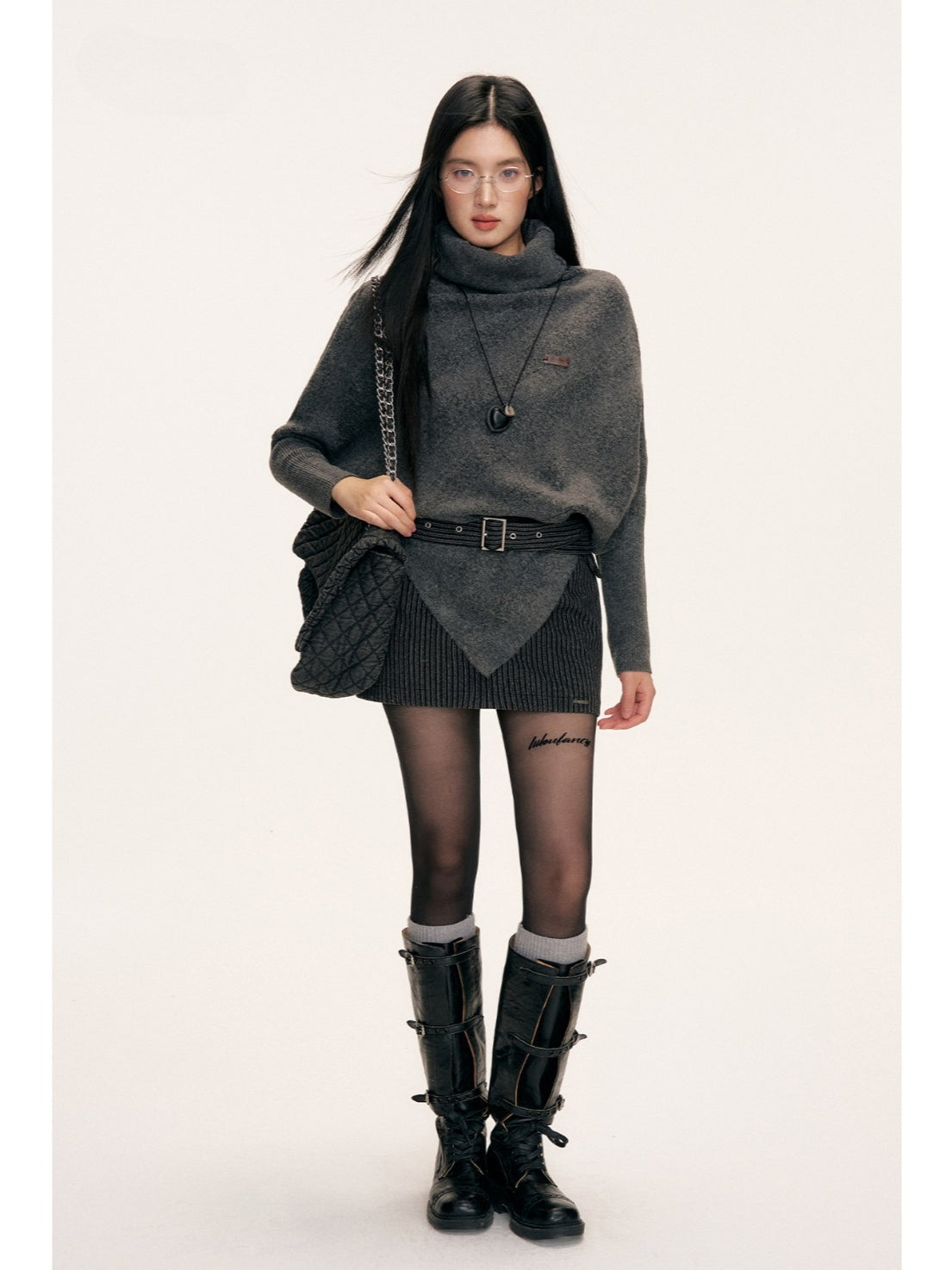 Asymmetric Turtleneck Batwing Sleeve Sweater
