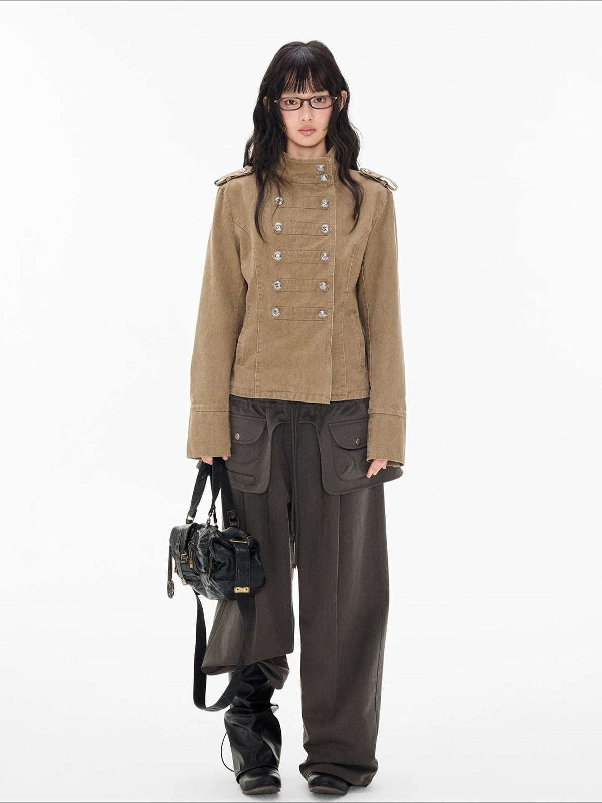 Detachable Skirt Panel Straight Leg Pants
