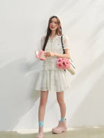 Checkered Hollow-Out Ruffled Dress Set