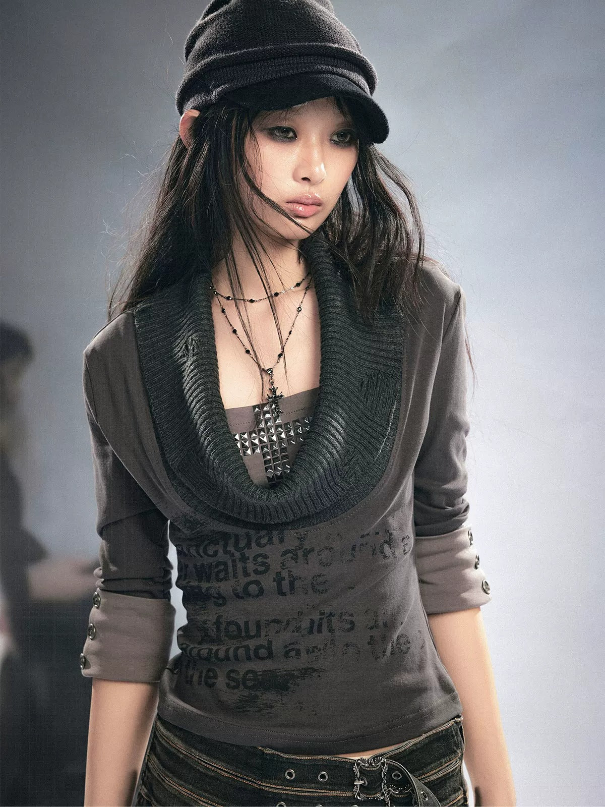 Punk Cross Rivet Knit Top