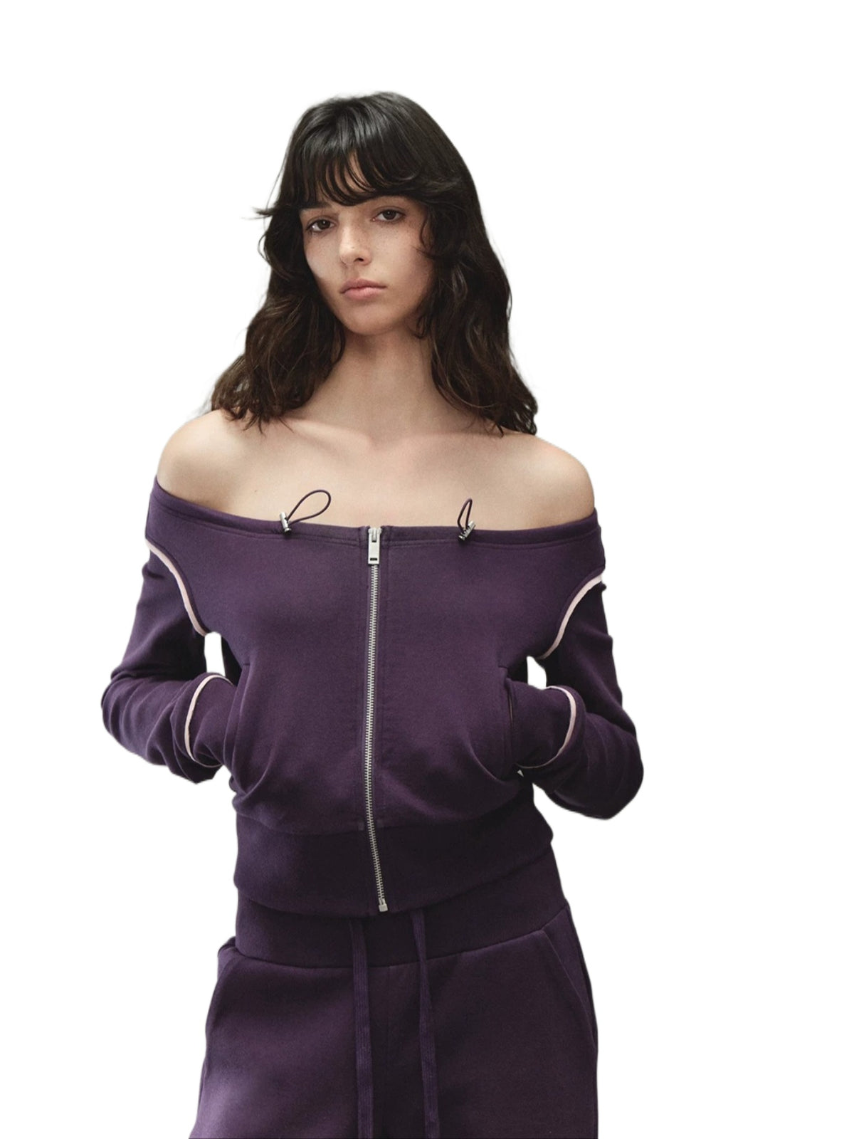 Off-Shoulder Drawstring Sweatshirt &amp; Pants Set