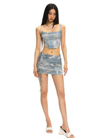 Short Bone Structure U-Neck Tank Top & Skirt Set